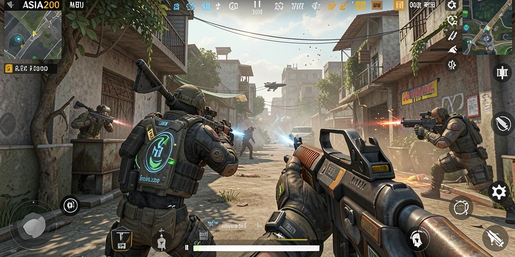 Tampilan gameplay menarik ASIA200 dengan aksi tembak-menembak.