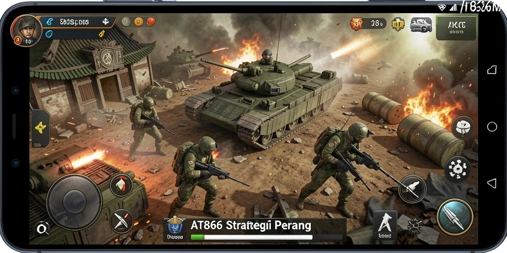 Screenshot menampilkan pertempuran epik dalam game SLG AT866.