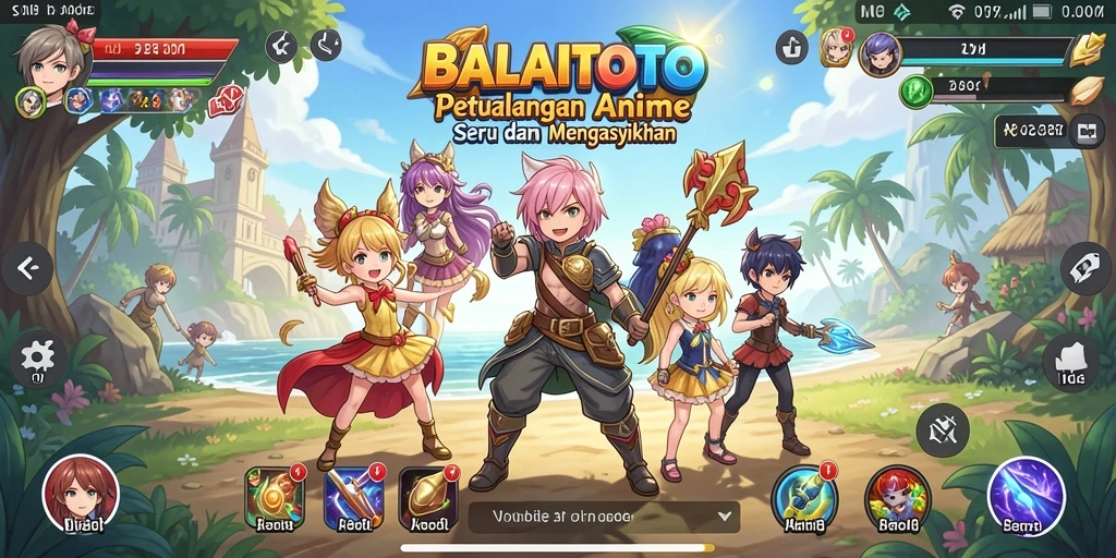 Tampilan gameplay BALAITOTO dengan aksi karakter Anime yang menarik.