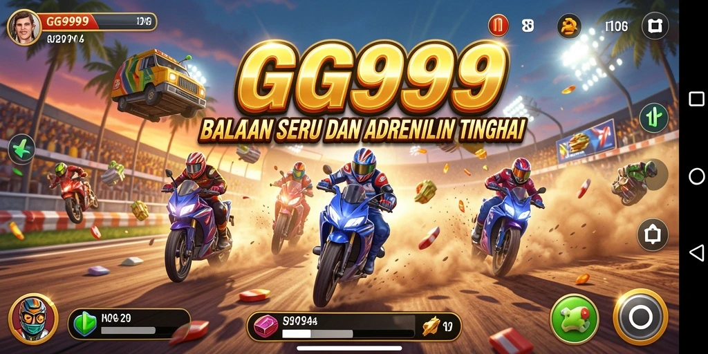 Tampilan gameplay GG999 menampilkan balapan yang mendebarkan di lintasan kota.