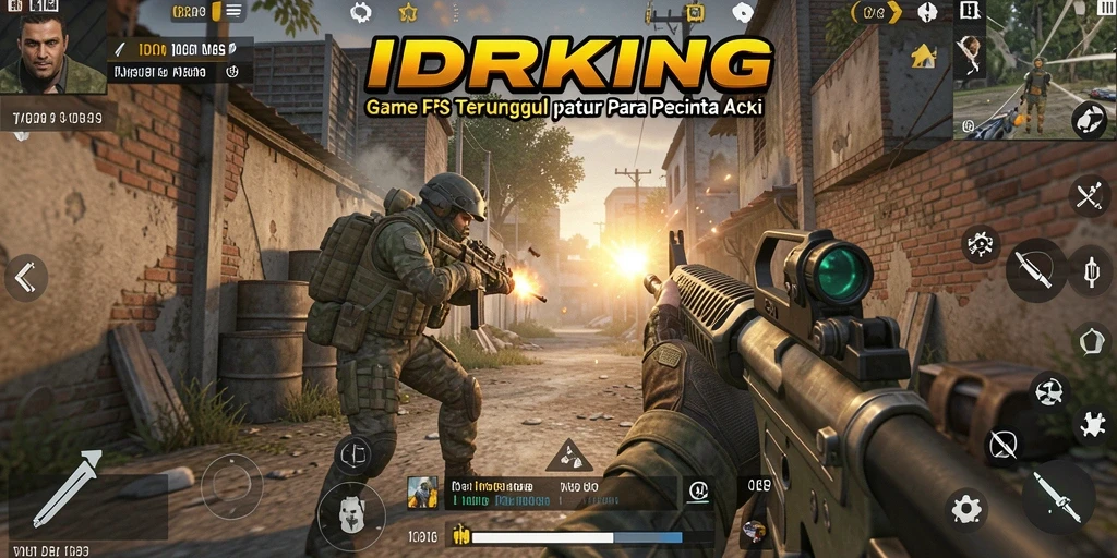 Screenshot menunjukkan aksi intens dalam game FPS IDRKING.