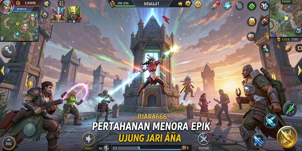 Tampilan gameplay menegangkan dalam JUARA666 dengan strategi menara yang cerdik.