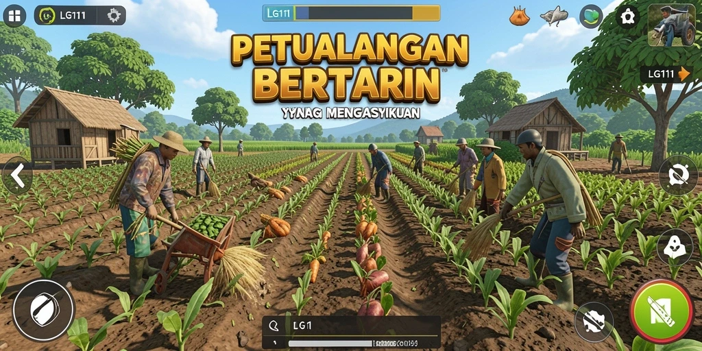 Screenshot gameplay LG111 dengan aktivitas bertani yang seru.