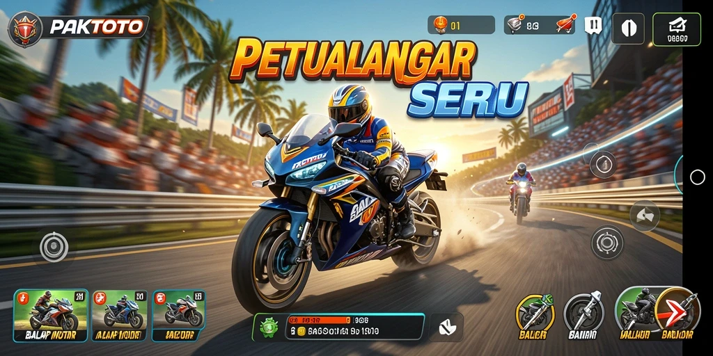 Screenshot gameplay PAKTOTO menampilkan aksi balap motor yang seru.