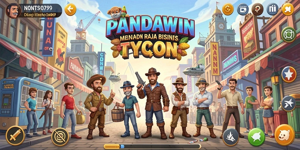 Screenshot gameplay <strong>PANDAWIN</strong> menunjukkan kegiatan bisnis yang mendebarkan.